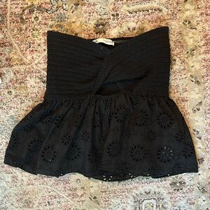 Strapless black peplum eyelet Zara top